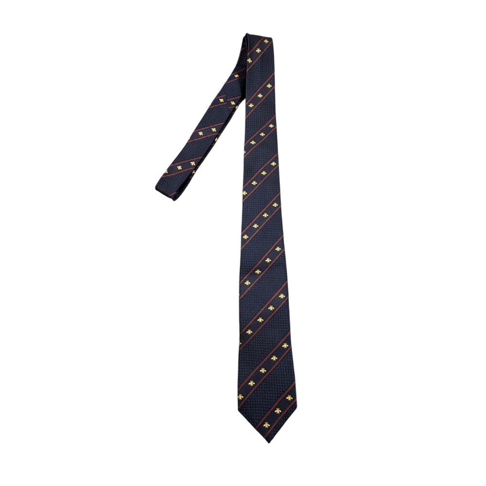Gucci Men Tie Bee Web Stripe Silk Navy Gold Red Green Italy Designer 59 in